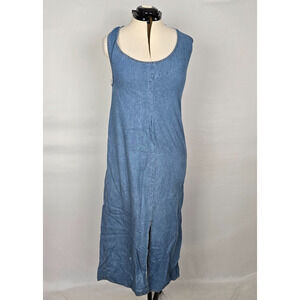 Newport News Denim Dress Women's 16 Blue Maxi Front & Back Slit Sleeveless
